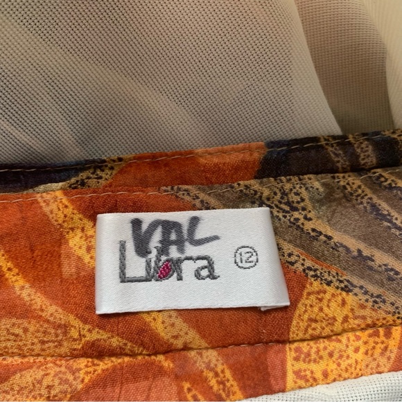 014 Libra Midi Skirt Pleated Vintage Lined Brown Orange Beige Mix Floral UK 12 - Picture 11 of 14